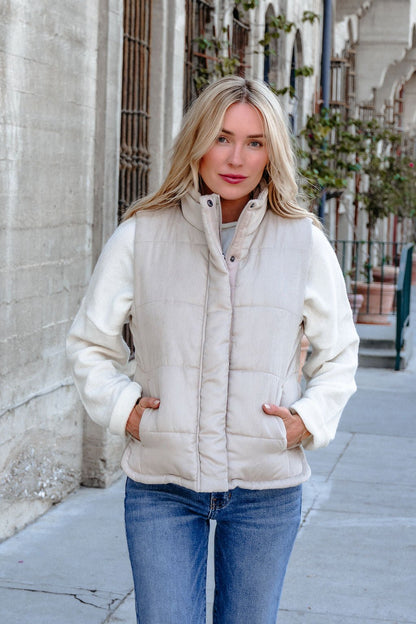 Beige Button Up Puffer Vest