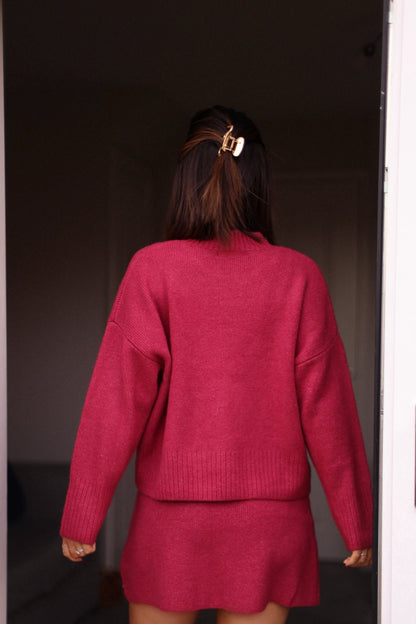 Berry Ribbed Mock Neck Sweater-FINAL SALE