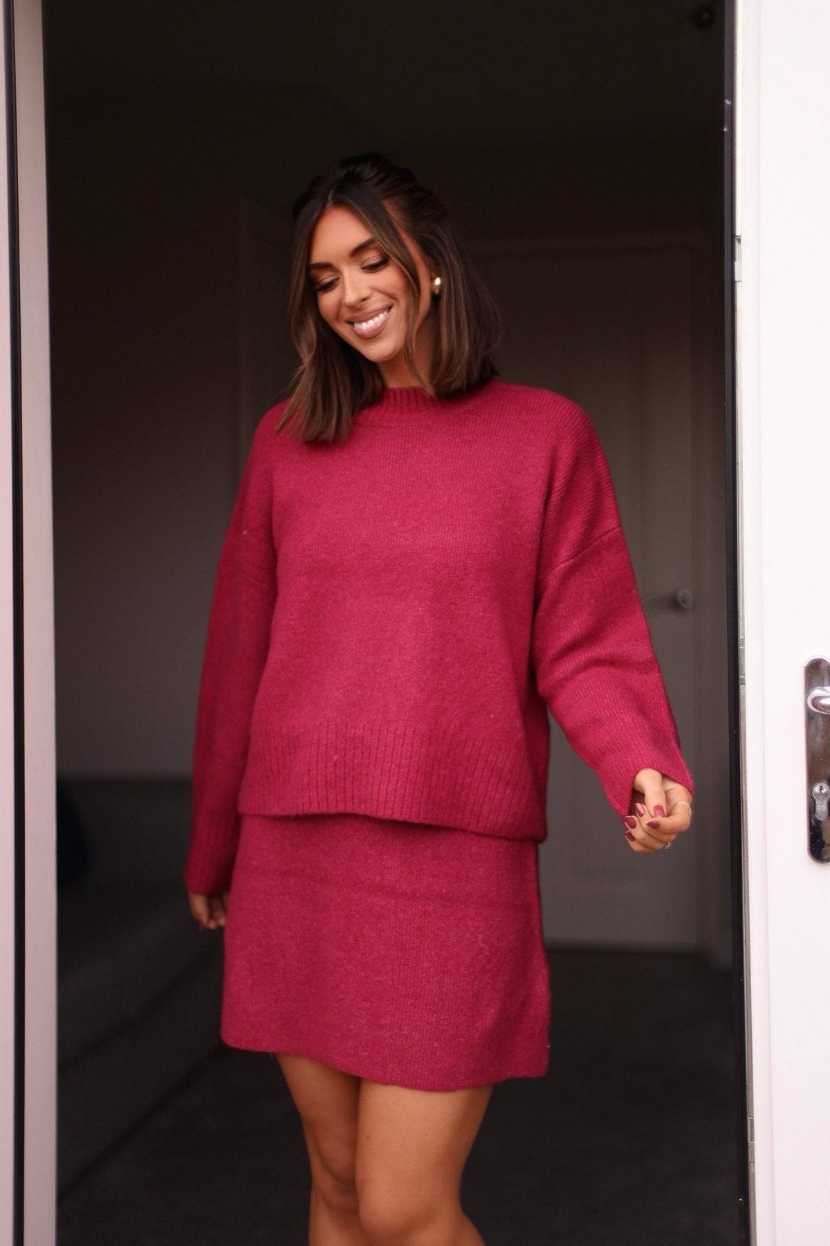 Berry Ribbed Mock Neck Sweater-FINAL SALE