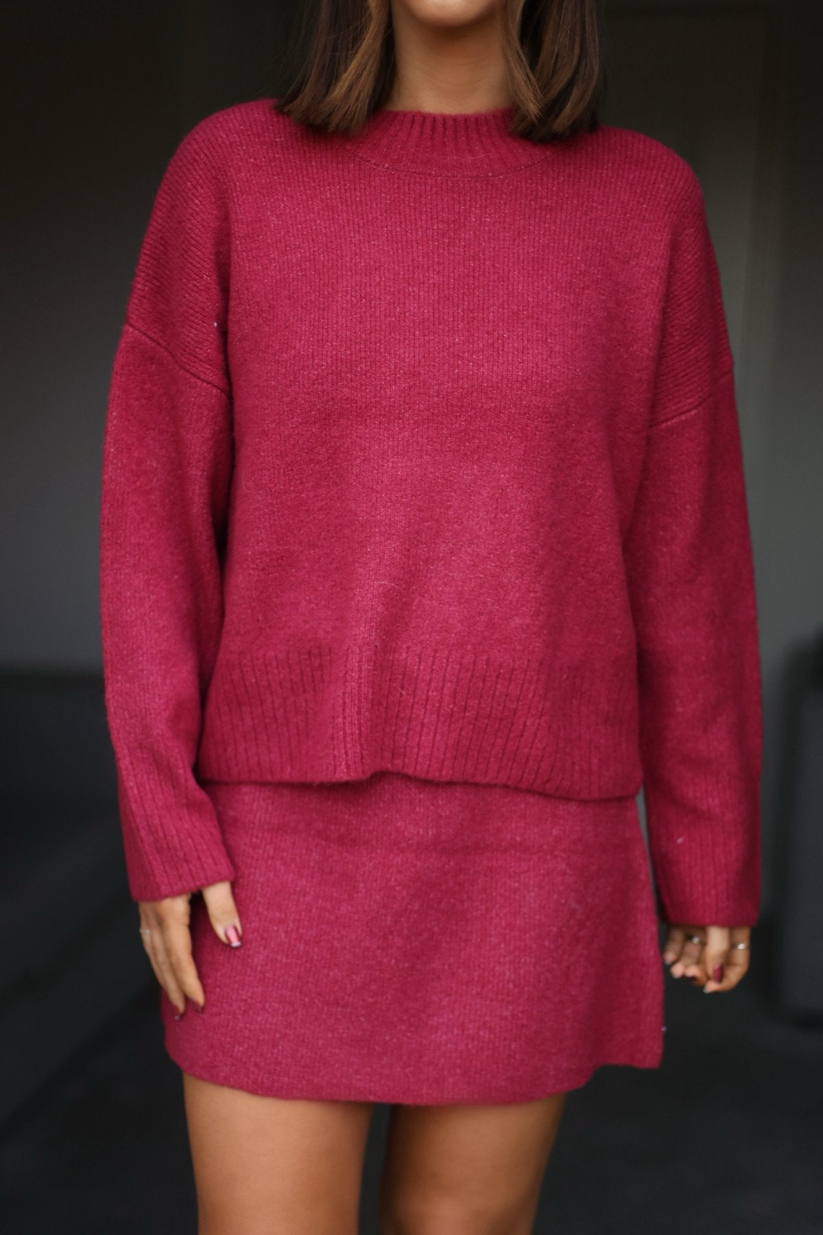 Berry Ribbed Mock Neck Sweater-FINAL SALE