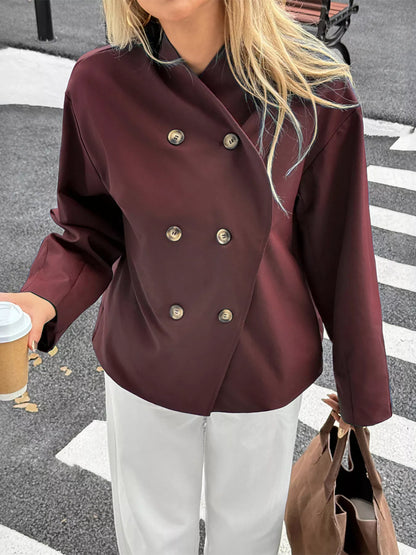 Double-Breasted Long Sleeve Jacket Burgundy