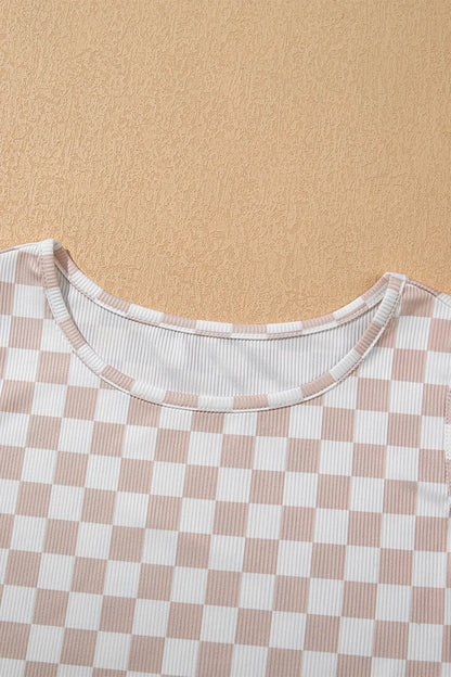 Ribbed Texture Checkered Print Tank and Pants Set