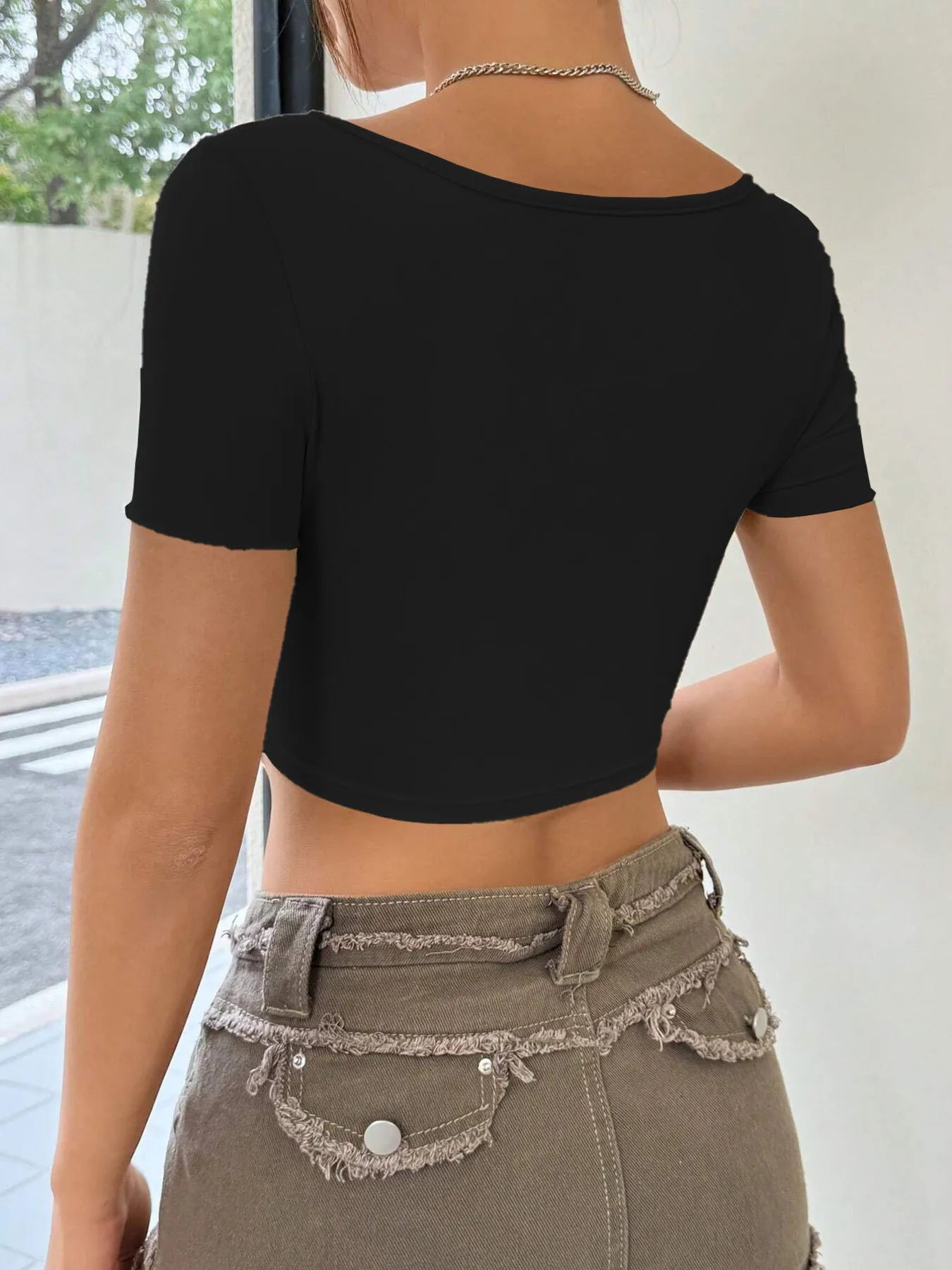 Twisted Front Short Sleeve Crop T-Shirt