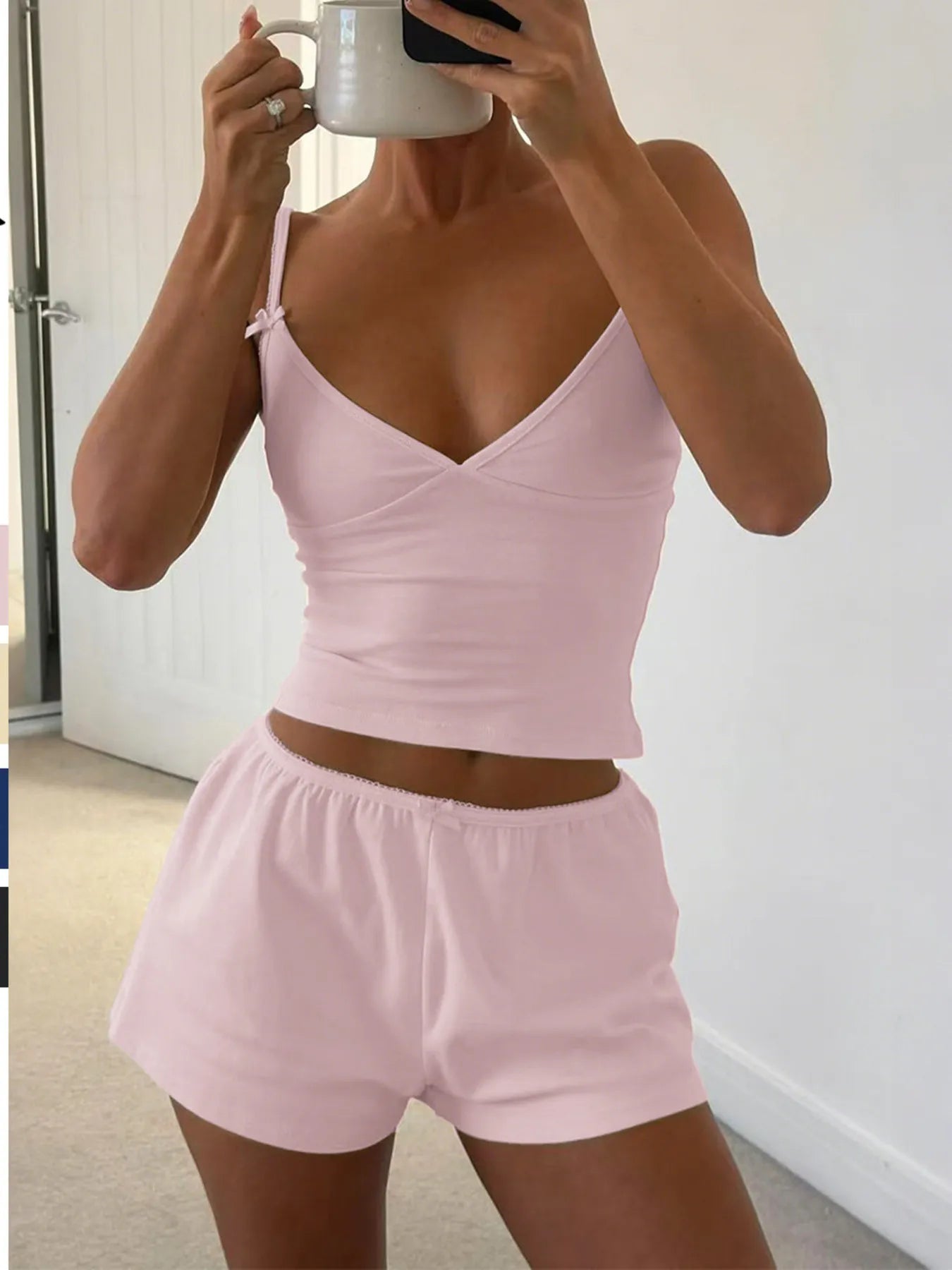 V-Neck Cami and Shorts Set Pink