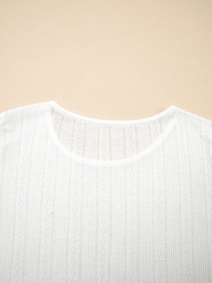 Scalloped Lace Trim Jacquard Textured T Shirt