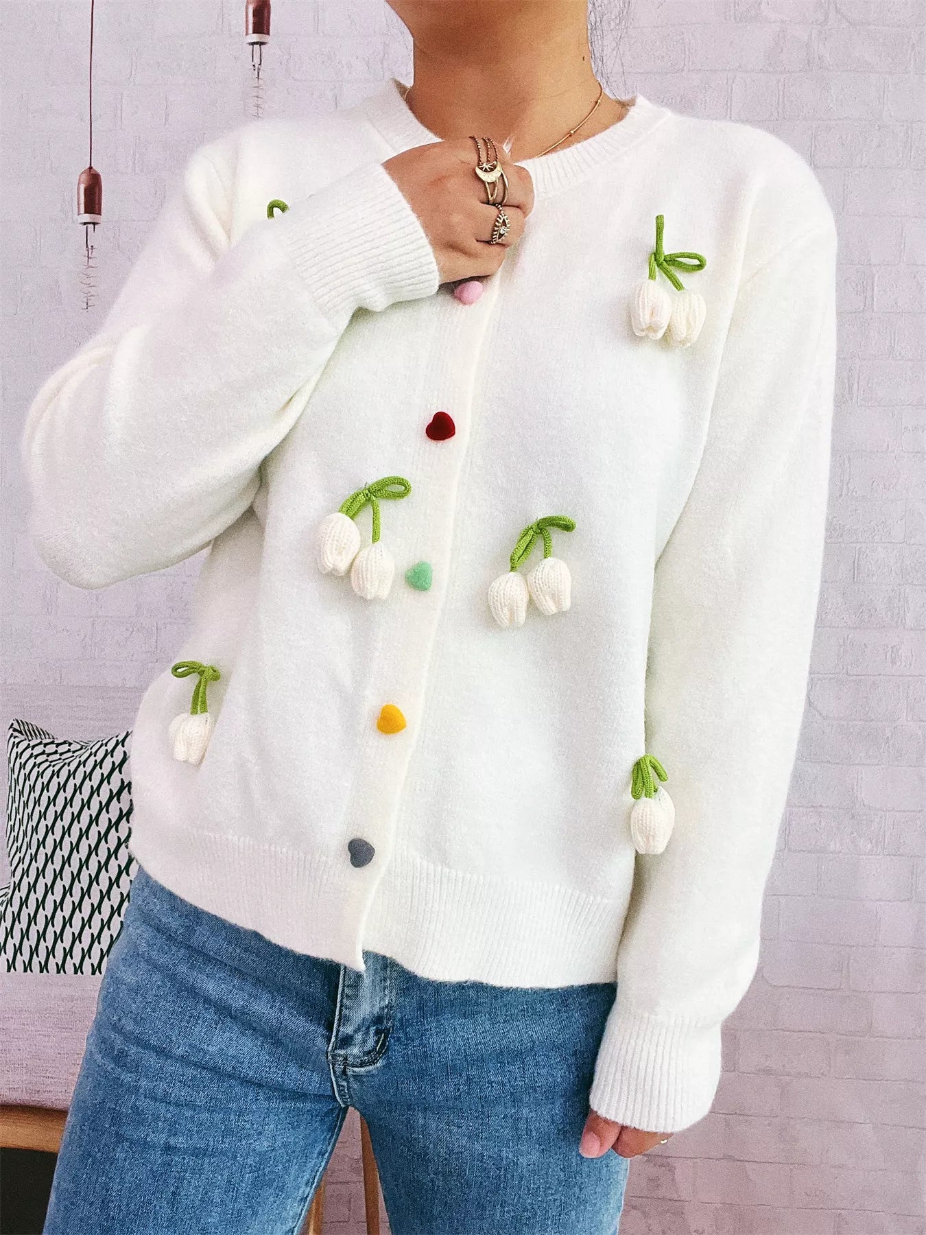 Flower Button Up Long Sleeve Cardigan