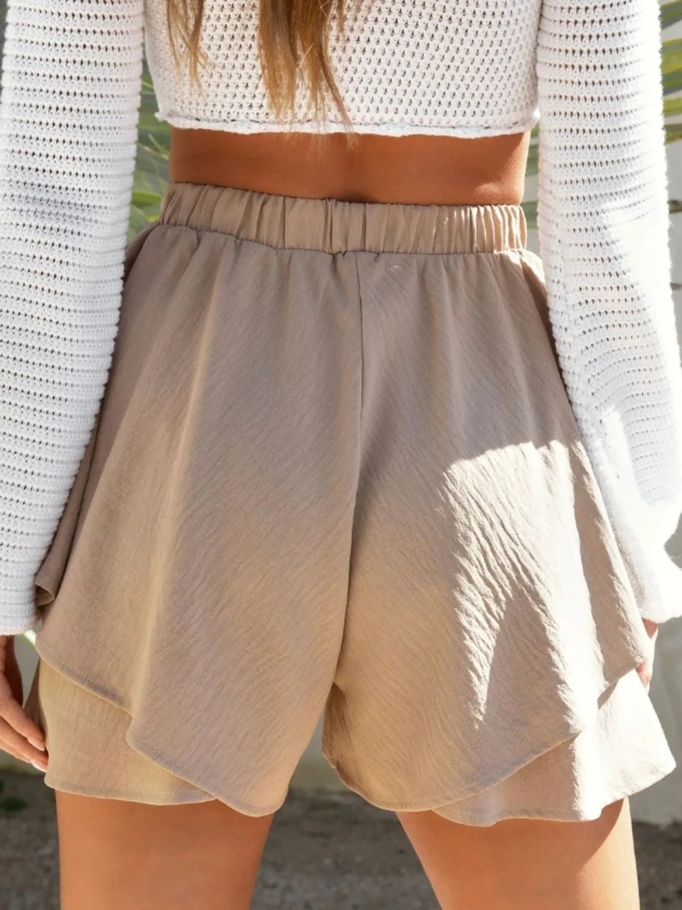 High-Waisted Elastic Waistband Layered Shorts