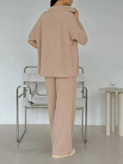 Button Up Long Sleeve Shirt and Pants Set