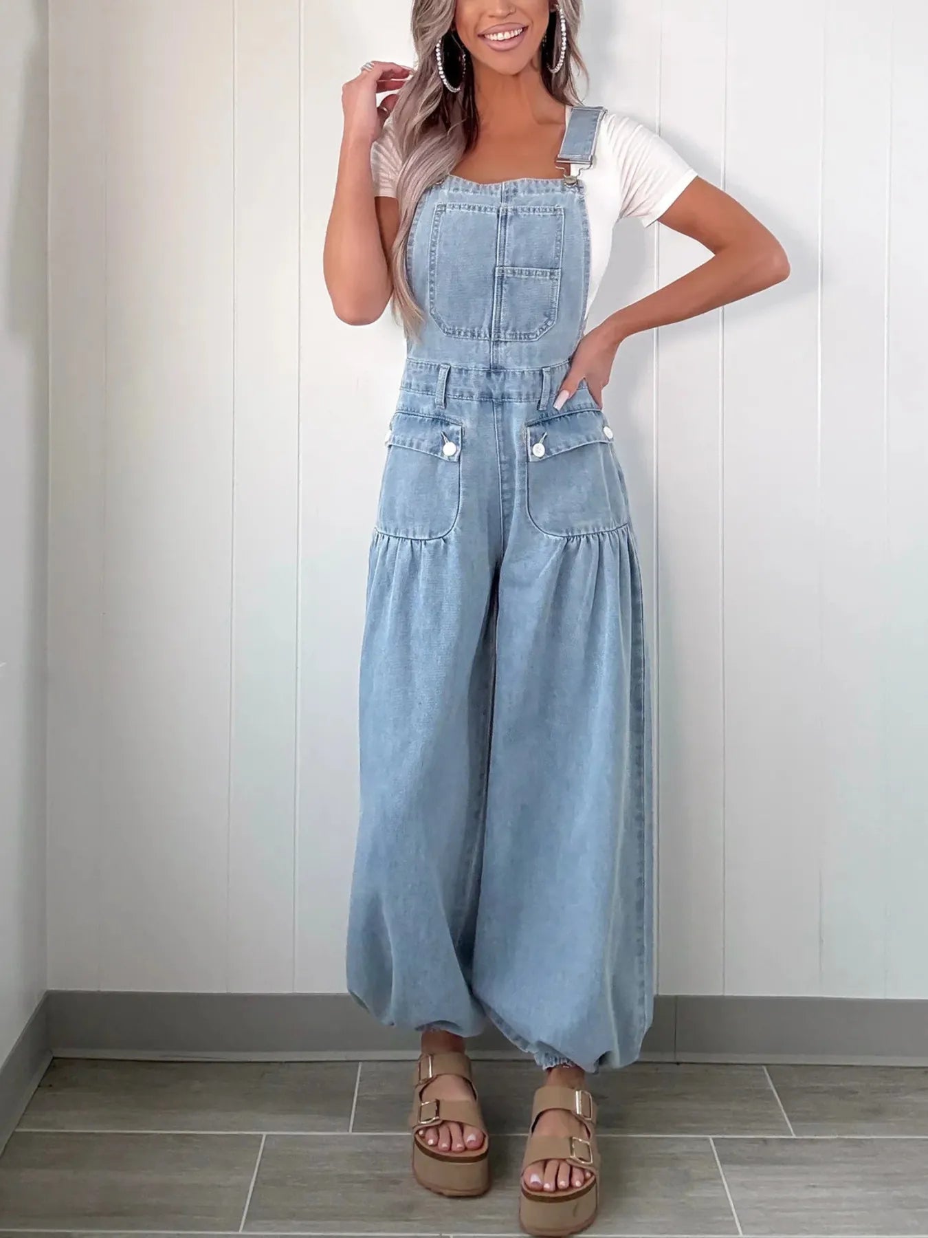 Wide Leg Denim Overalls