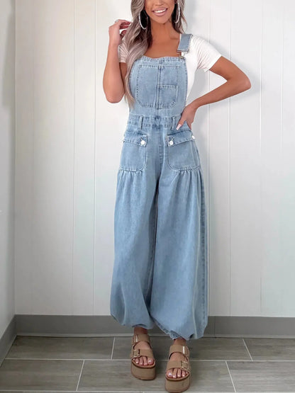 Wide Leg Denim Overalls