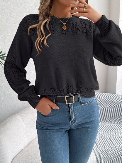Hollow Out Eyelet Long Sleeve Sweater
