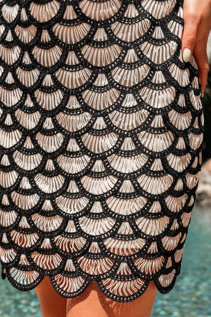 Black and Ivory Crochet Halter Mini Dress - FINAL SALE