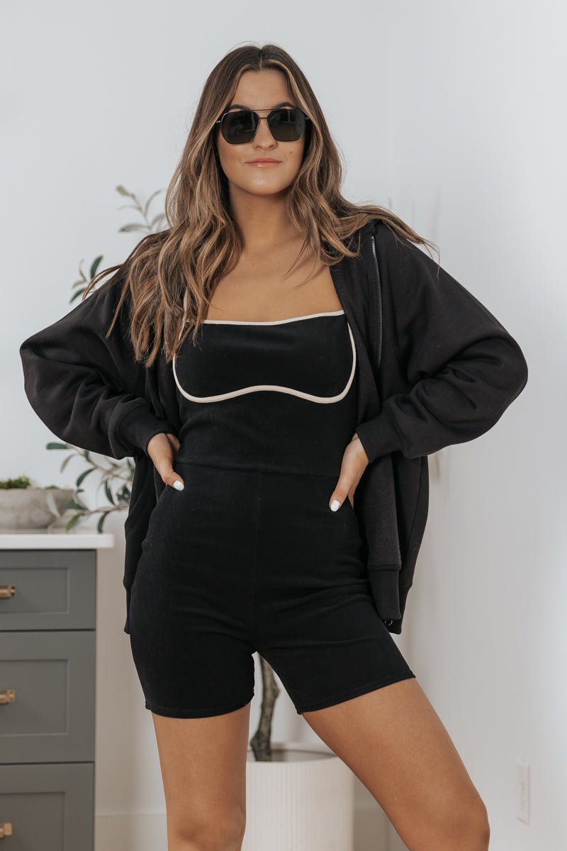 Black Contrast Ribbed Romper - FINAL SALE
