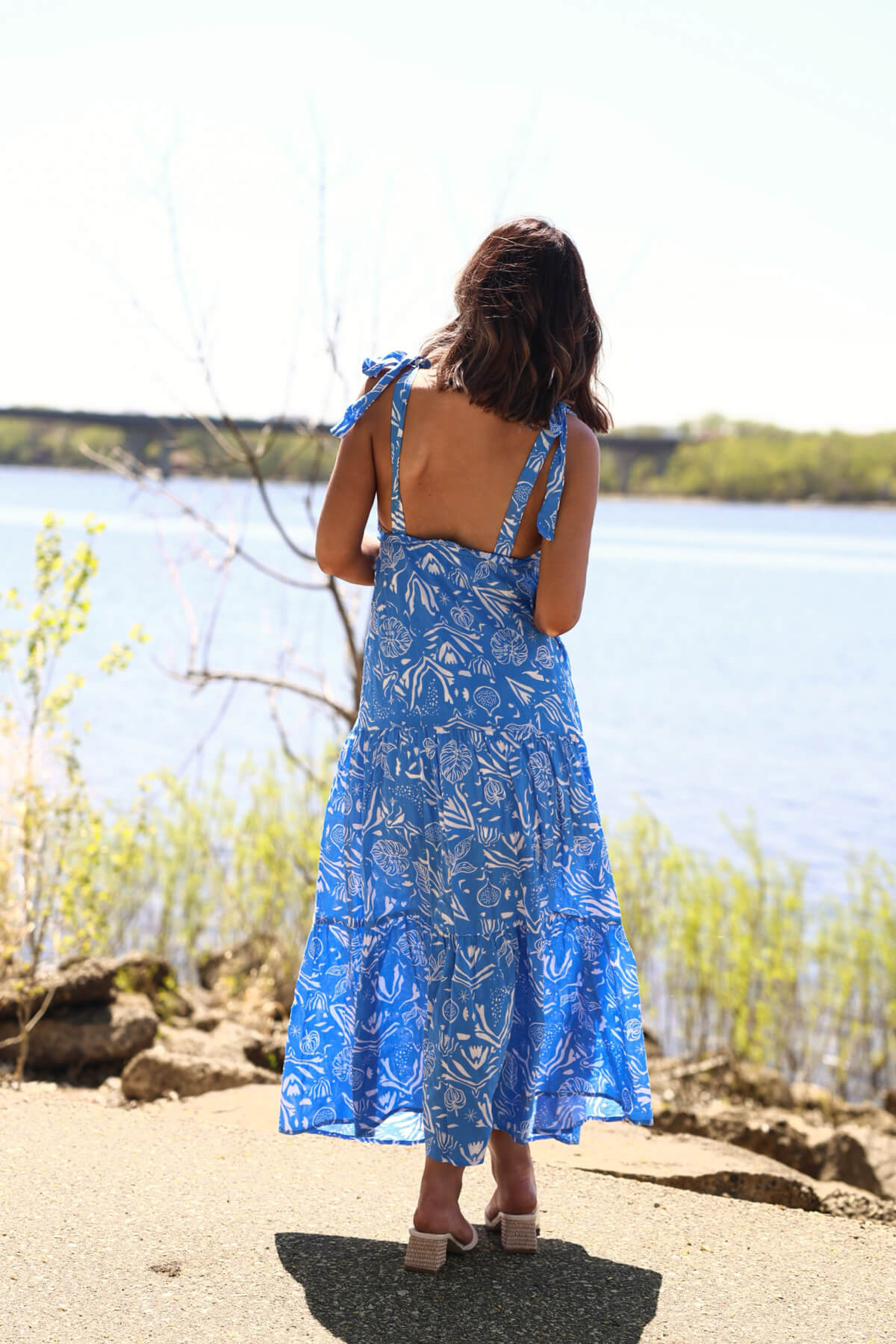Blue and White Print Tiered Maxi Dress - FINAL SALE