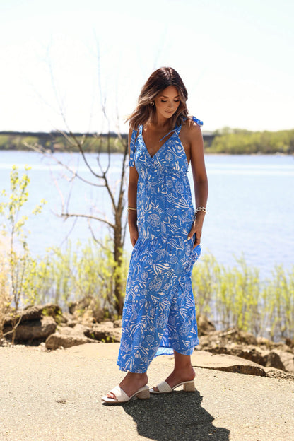 Blue and White Print Tiered Maxi Dress - FINAL SALE