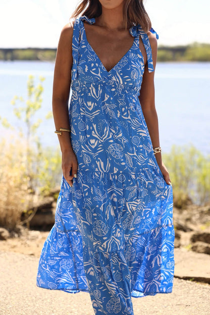 Blue and White Print Tiered Maxi Dress - FINAL SALE