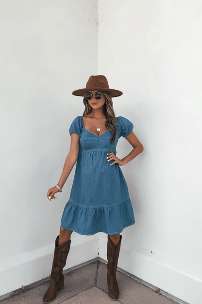 Blue Denim Tiered Mini Dress