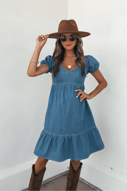 Blue Denim Tiered Mini Dress