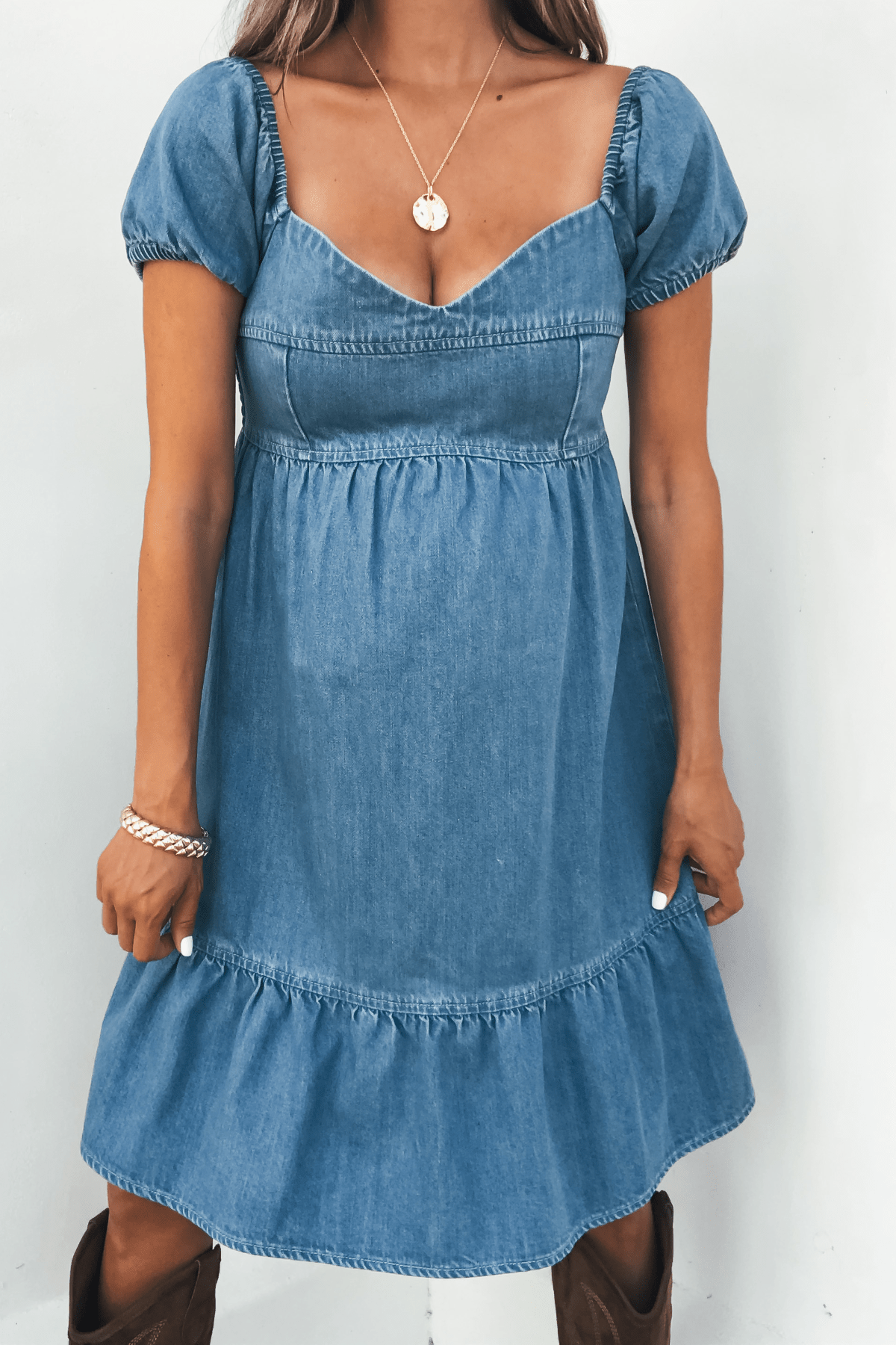 Blue Denim Tiered Mini Dress