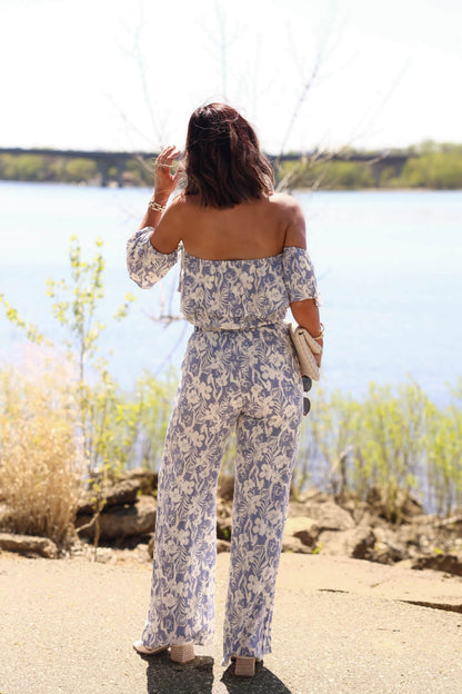 Blue Floral Print Linen Pants - FINAL SALE