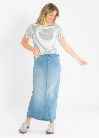 Bria Light Wash Denim Maxi Skirt
