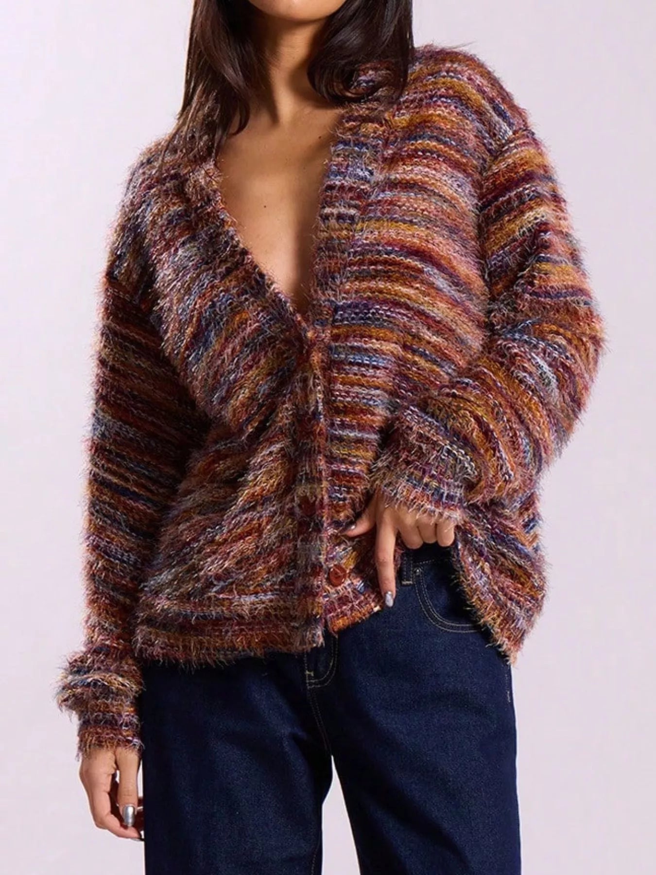Chunky Knit V-Neck Button-Up Cardigan