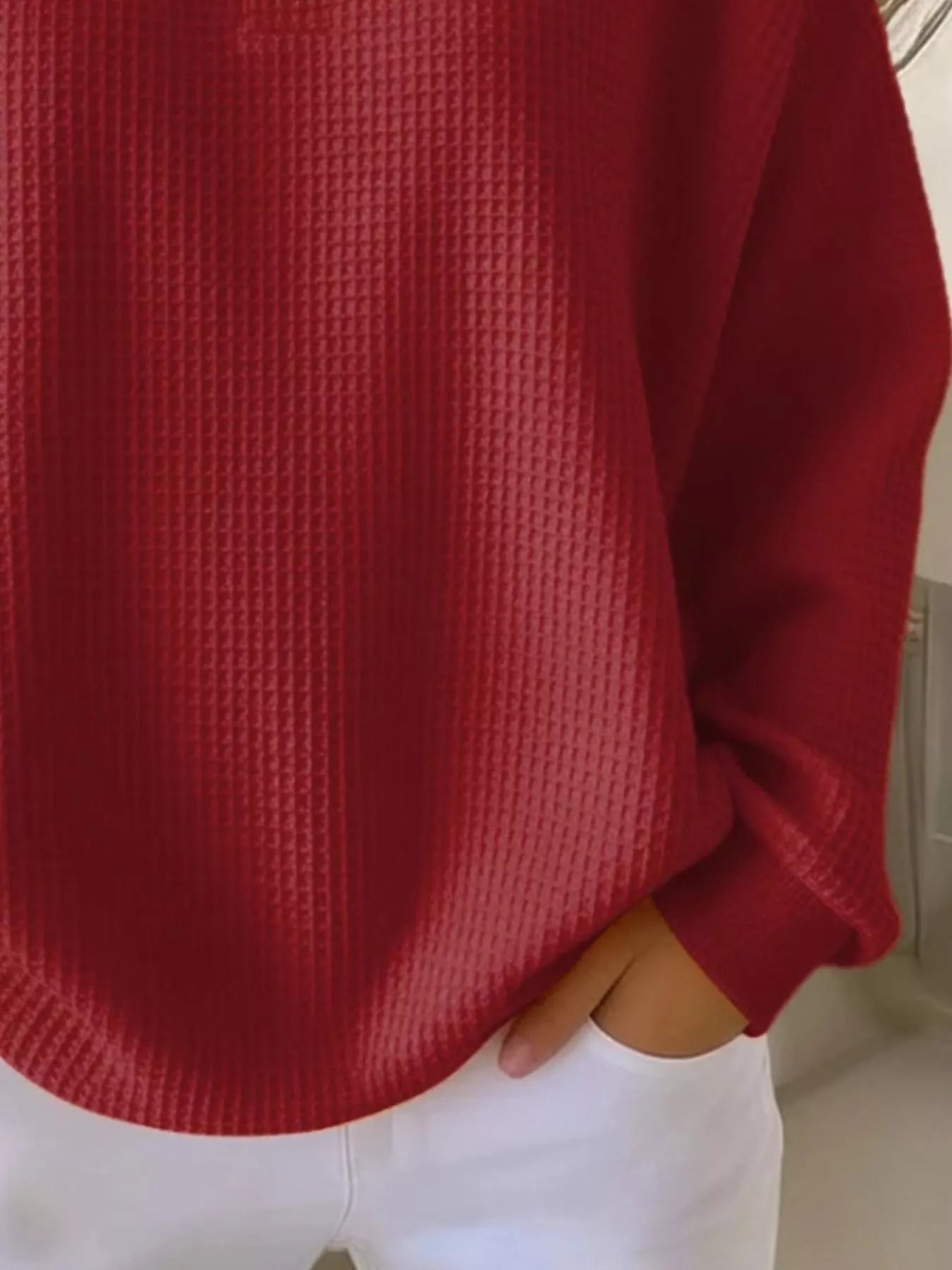 Full Size Waffle Knit Button Detail Top Plus Size