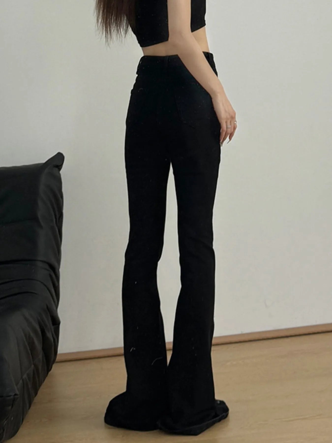 High-Waisted Slit Flare Jeans