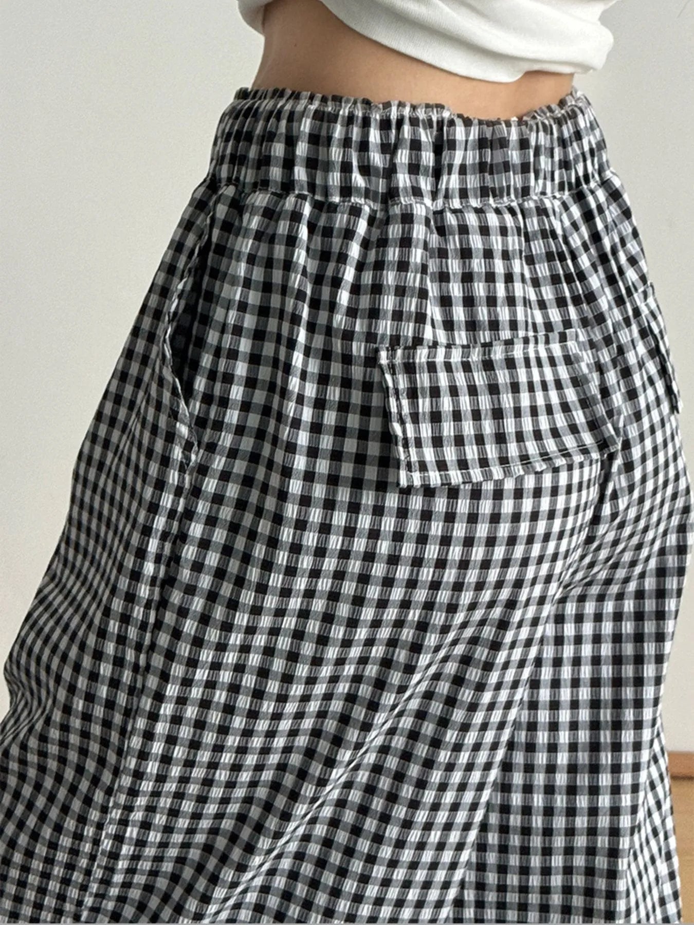 Gingham Check Wide Leg Casual Pants