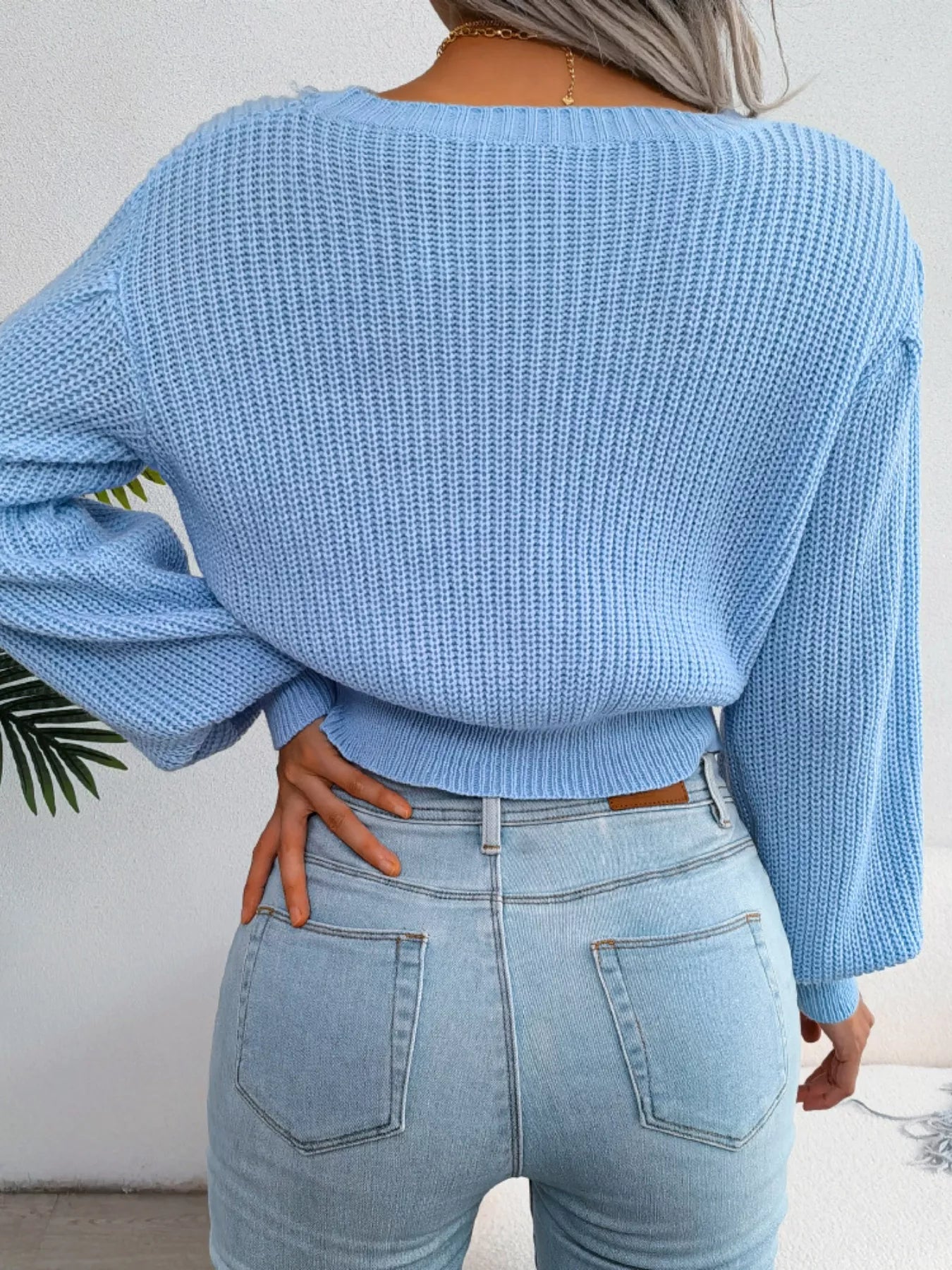 Cable Knit Round Neck Cropped Sweater