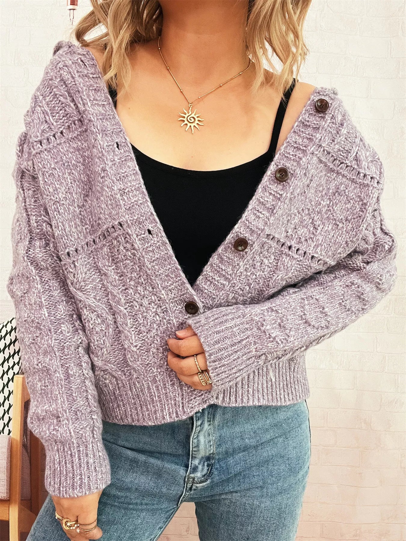 Openwork Cable Knit Button-Up Cardigan