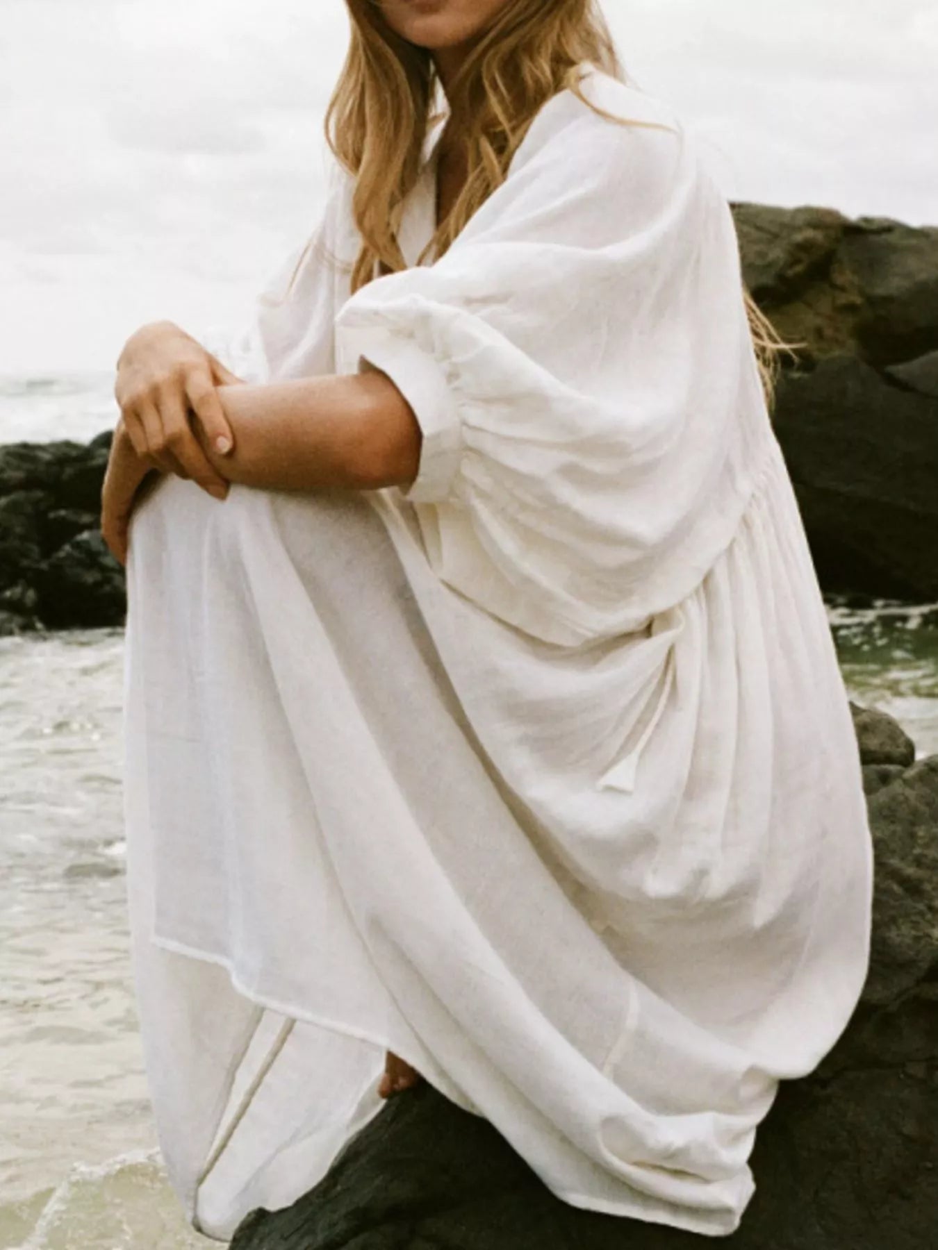 Tie Neck 3/4 Sleeve Midi Dress