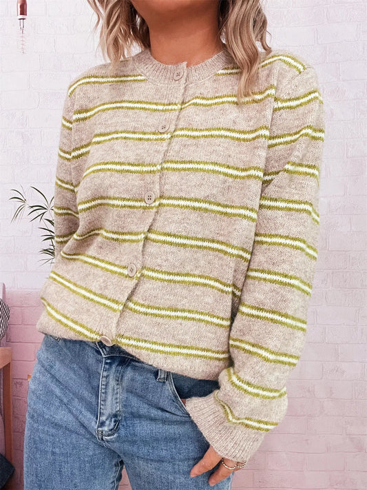 Striped Button-Up Long Sleeve Cardigan