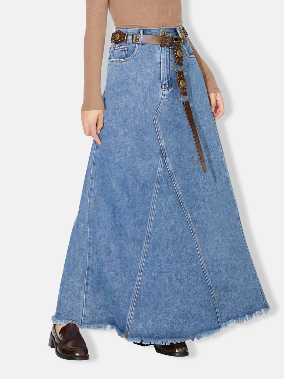 Raw Hem Maxi Denim Skirt Medium
