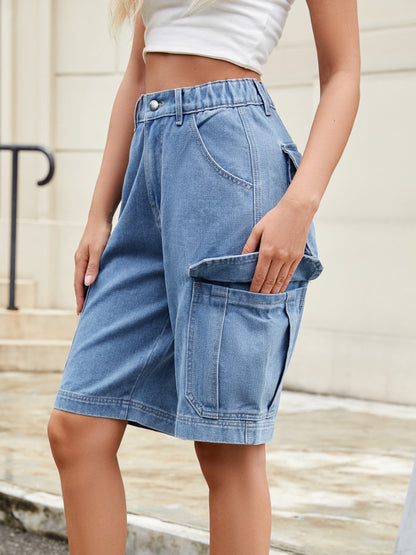 High Waist Denim Shorts with Pockets Medium