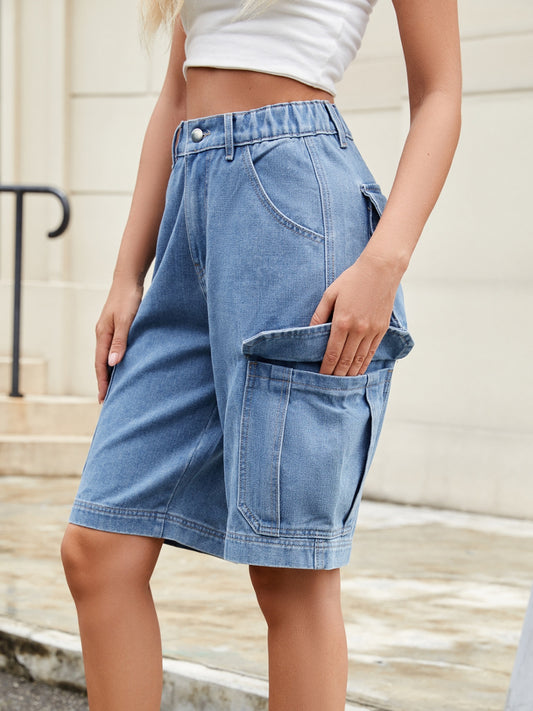 High Waist Denim Shorts with Pockets Medium
