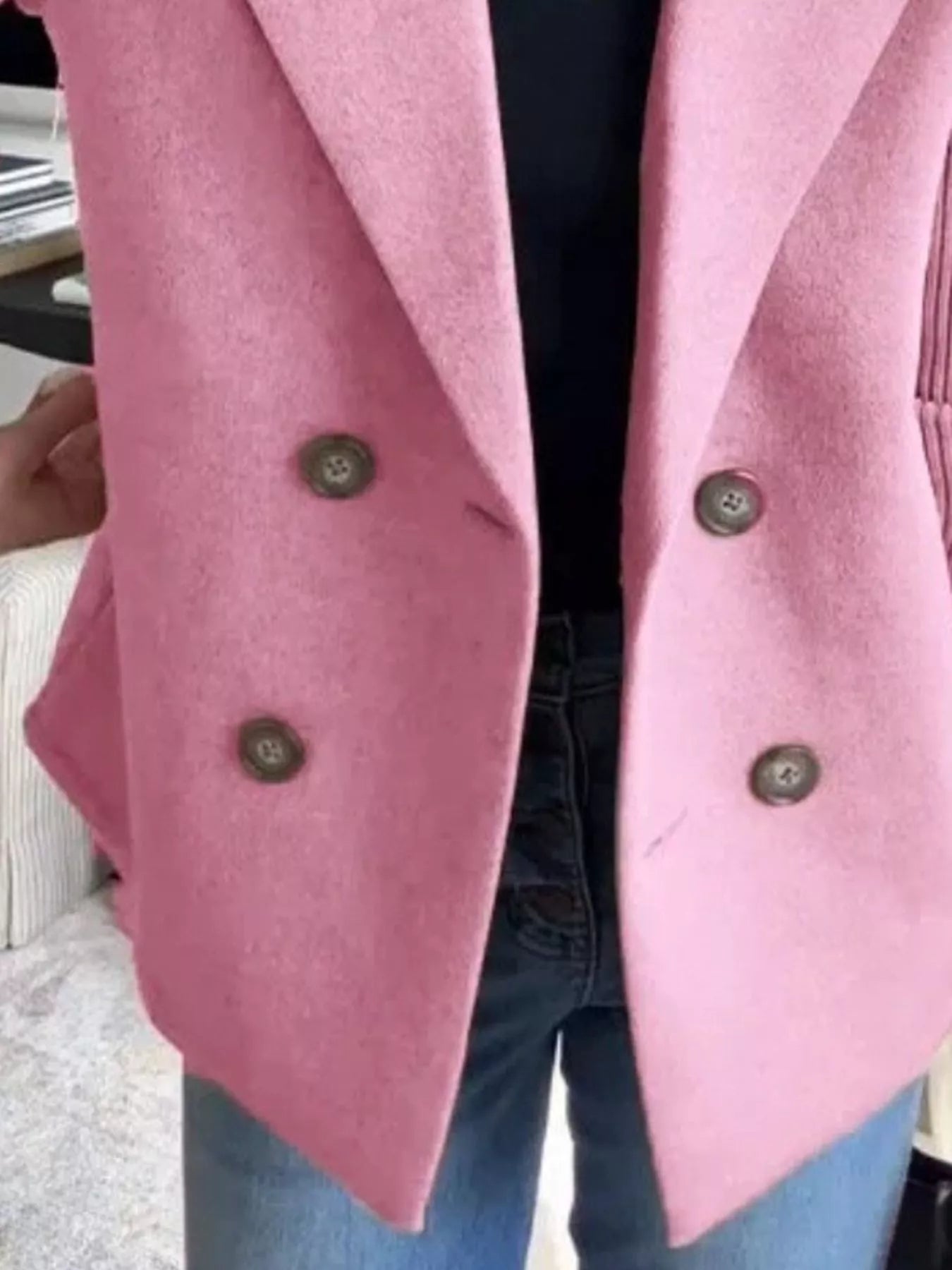 Full Size Knit Sleeve Double-Breasted Outerwear Plus Size