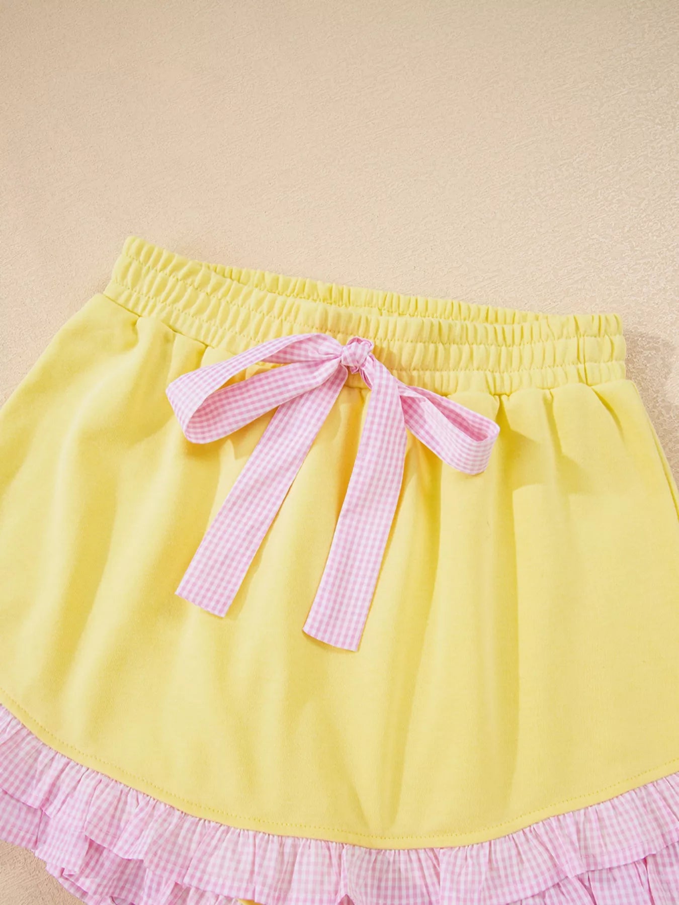 Contrast Frill Hem Round Neck Top and Shorts Set