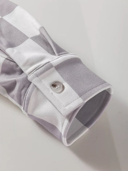 Checkerboard Flap Pocket Button Front Shacket