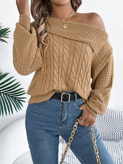 Off-Shoulder Cable Knit Sweater