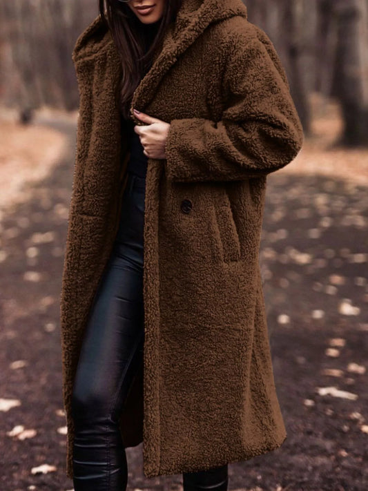 Teddy Bear Hooded Longline Outerwear Brown