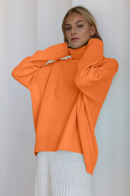 Back To School Sweater - Basic Bae Turtleneck Dropped Shoulder Long Sleeve Sweater