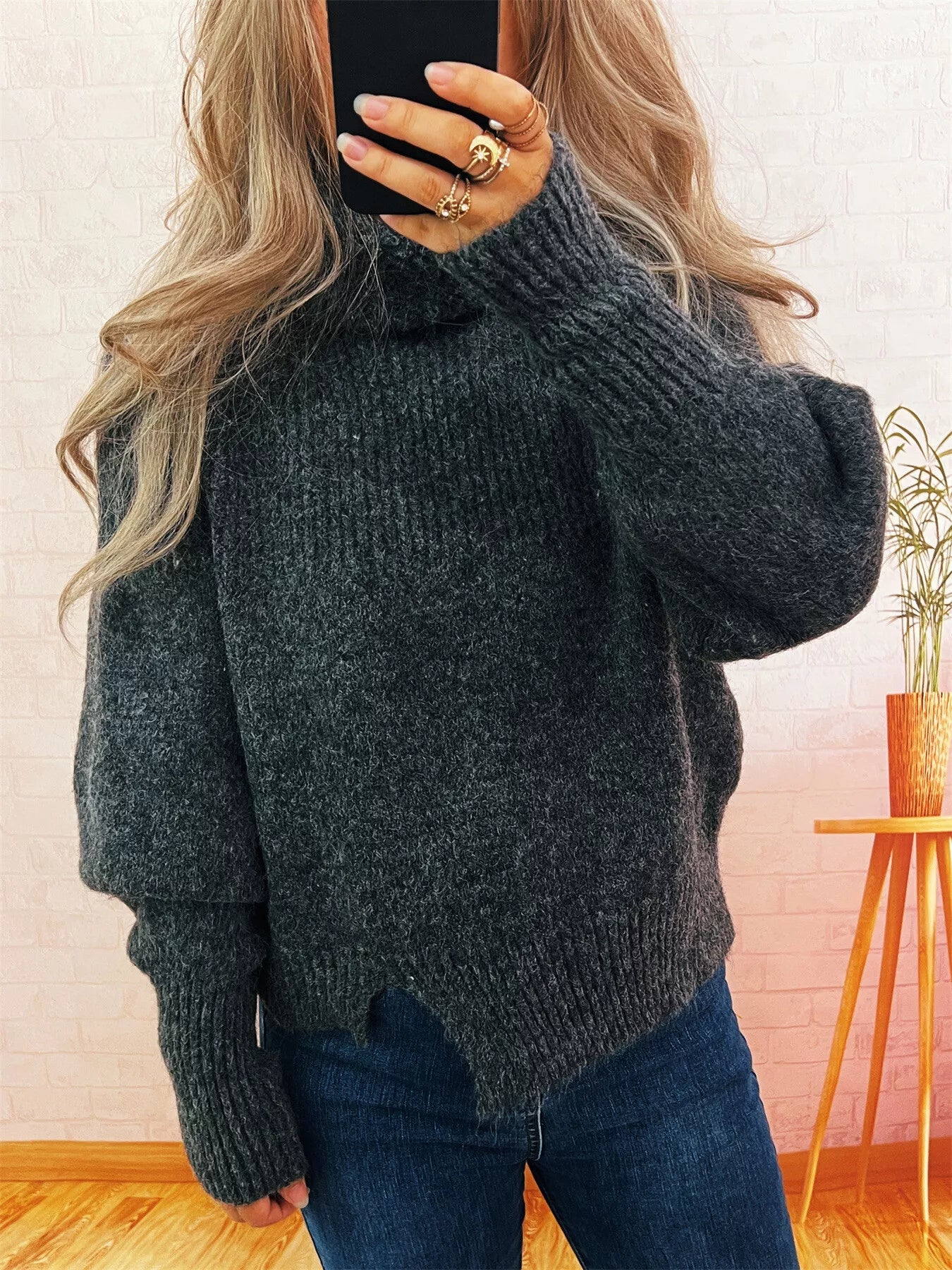 Ribbed Turtleneck Long Sleeve Sweater