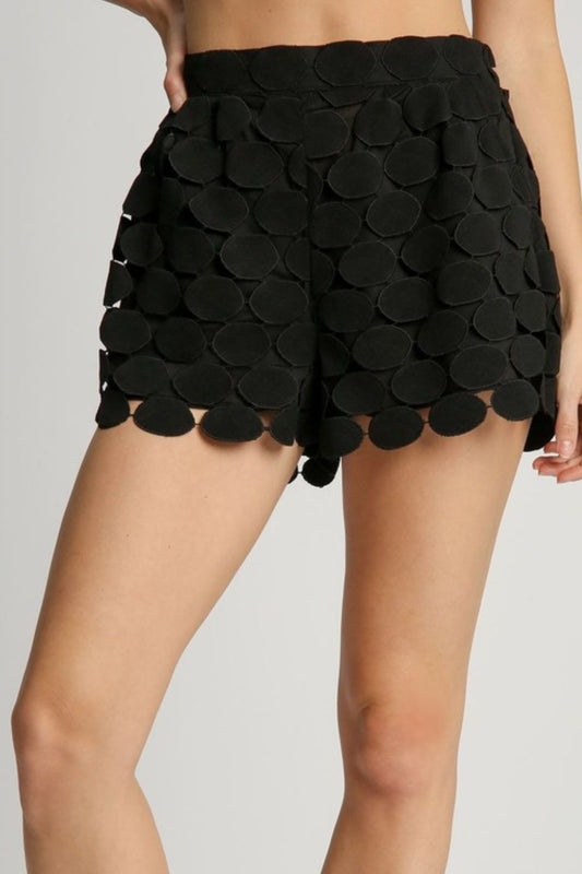 Umgee Full Size Polka Dot Lace Shorts Plus Size Black