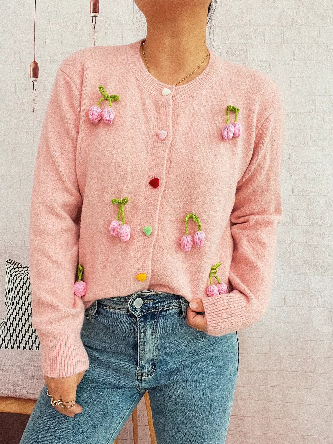 Flower Button Up Long Sleeve Cardigan
