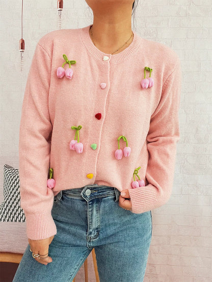 Flower Button Up Long Sleeve Cardigan