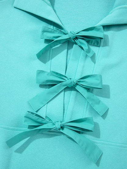 Bow Front Collared Side Pocket Shift Mini Dress