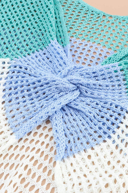 Back To School Sweater - Twisted Back Color Block Long Sleeve Knit Cover Up