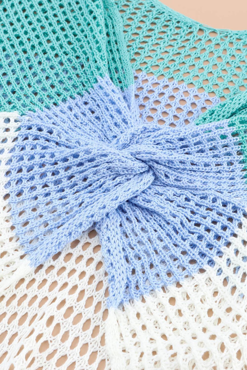 Back To School Sweater - Twisted Back Color Block Long Sleeve Knit Cover Up