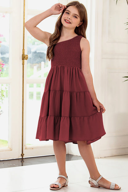 Plus Size One-Shoulder Sleeveless Tiered Dress